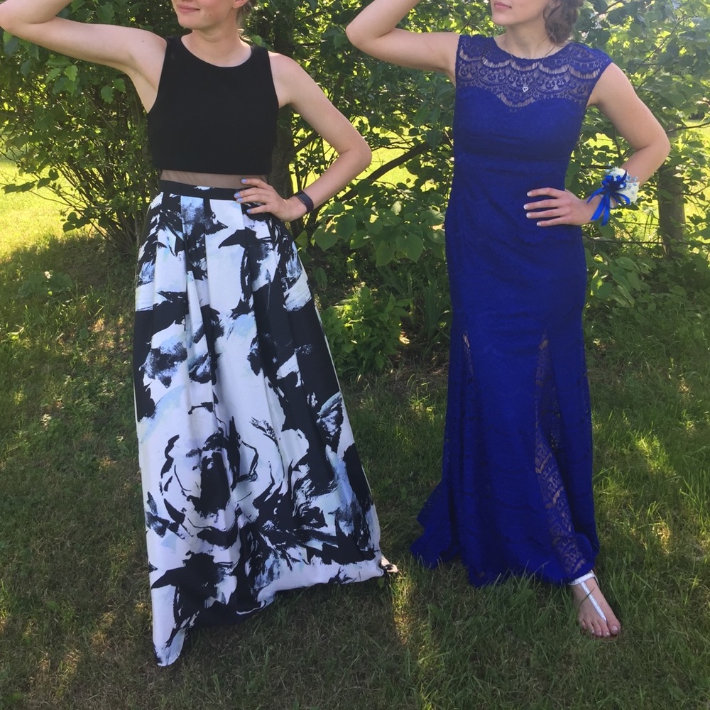 Black & White Floral Prom Dress